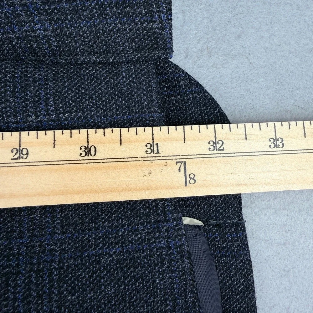 Joseph & Feiss Gold Mens 46R Blazer Jacket 100% Wool Gray Blue Plaid‎ 2-Button